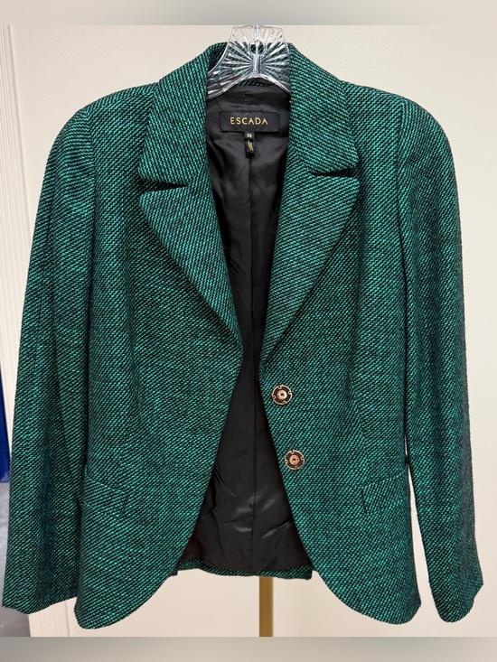 Escada Jackets & Blazers - Escada Black and Teal Tweed Jacket Size 38